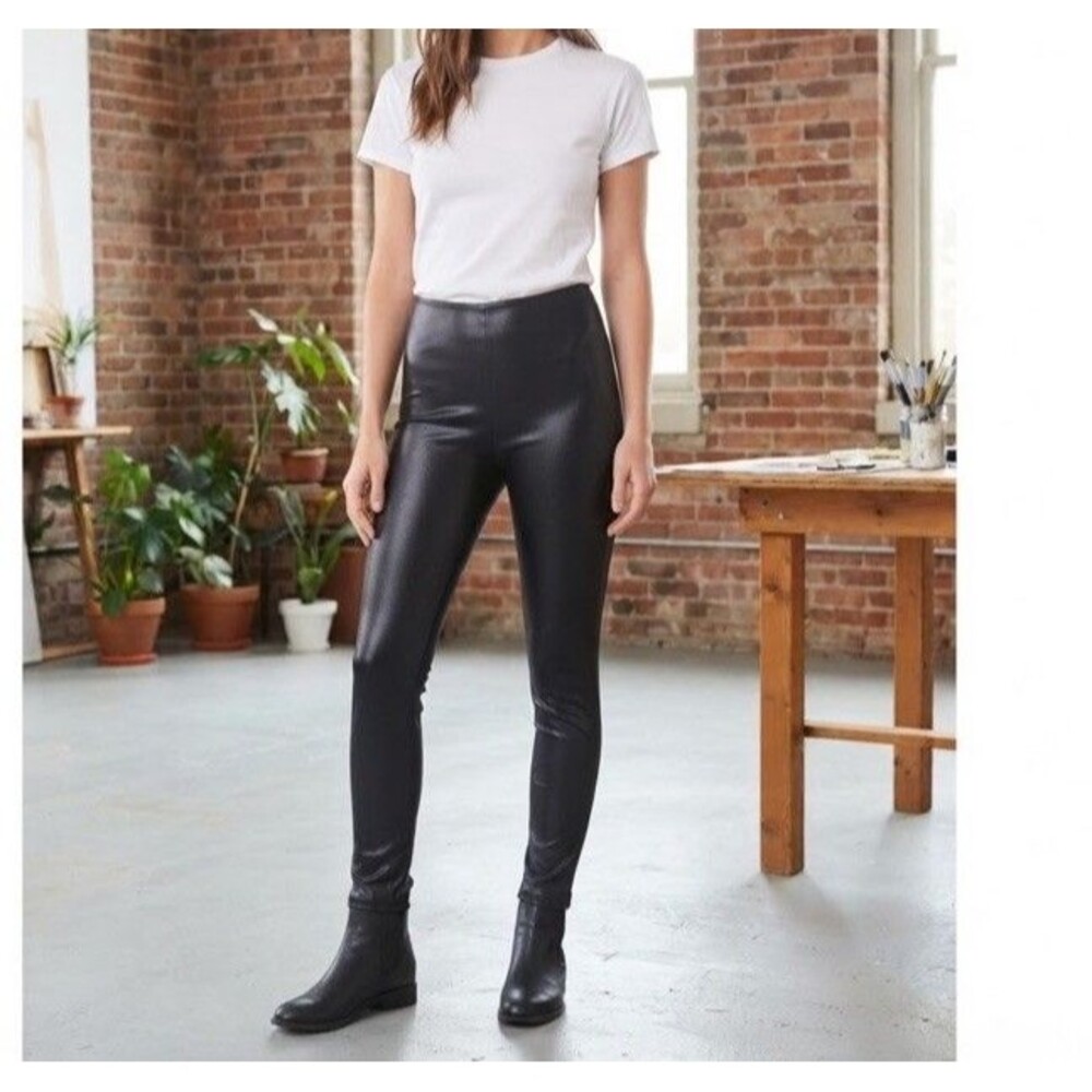 American Apparel Black Metallic Coated Disco Club Skinny Pants Sz S Goth Rock